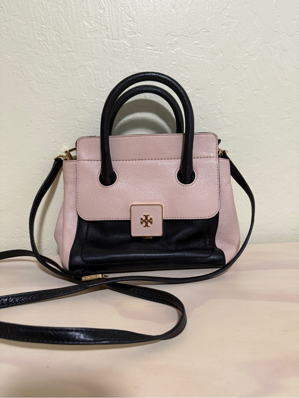 Tory Burch Two-Tone Pink and Black Leather cross body purse